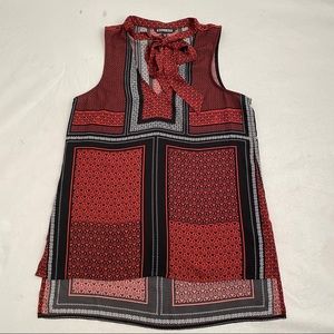 Express red and black sleeveless blouse with neck bow xs